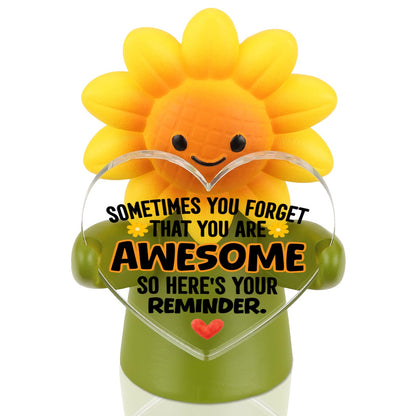 MFOMFO Sunflower Emotional Support Figurine with Reminder Message, You are Awesome Inspirational Desk Decor Gift for Friend Coworker Student Home Office-LUN10