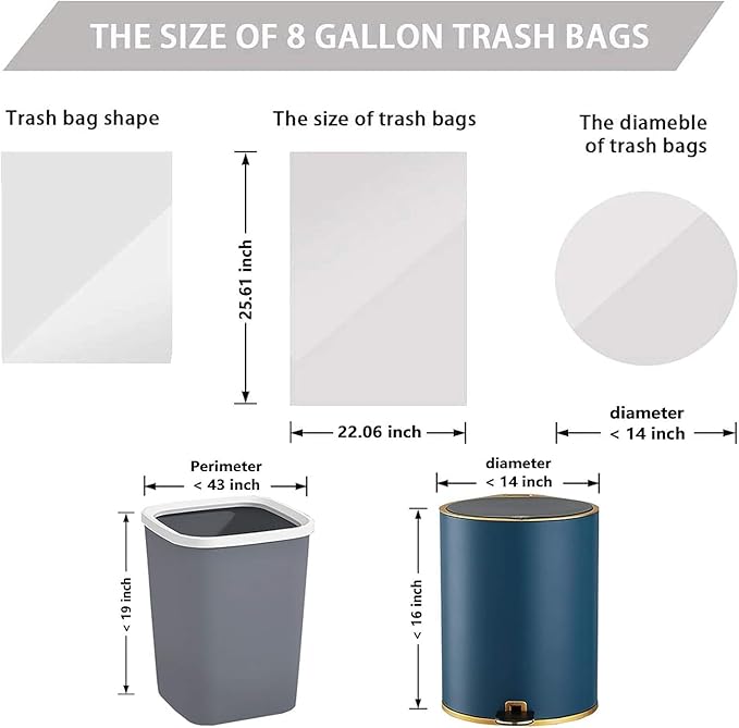 8 Gallon Plastic Trash Bags 330 Count White Drawstring Thick Garbage Bags