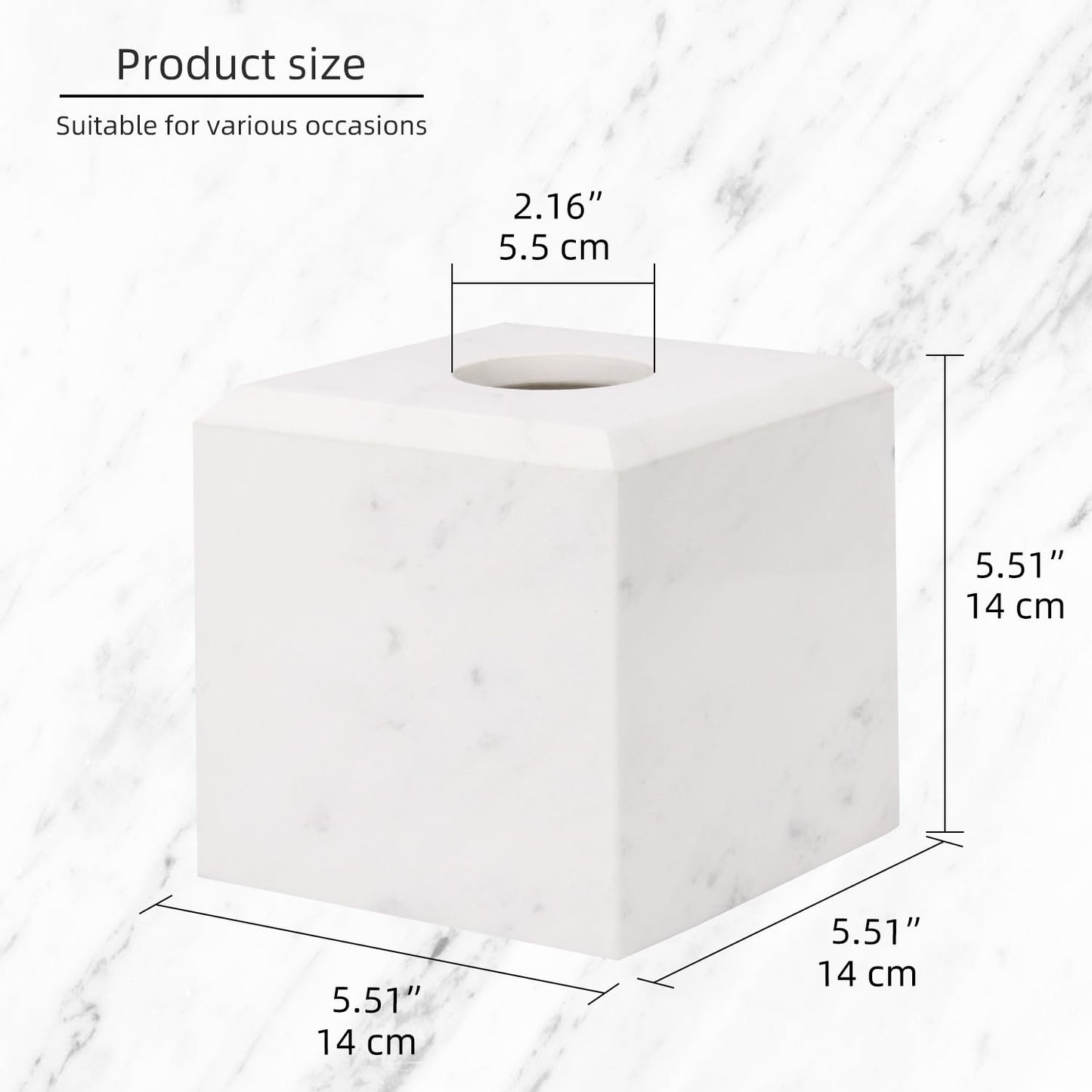 Natural Marble Square Tissue Box Cover,Stone Modern Decorative Sturdy Napkin Box Holder Case,Facial Paper Organizer for Bathroom Vanity Toilet Countertop,Kitchen (1, Jazz White, 5.71 * 5.71 * 5.51)
