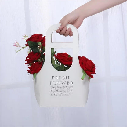 Nikeg Kraft Paper Flower Gift Bags 10Pcs Packaging Flower Boxs Rose Wrapping Handheld Waterproof Kraft Paper Bag Arrangement Valentine'S Day Wedding Decoration Gift(Brown,S 17x 7.5 x32.5cm)