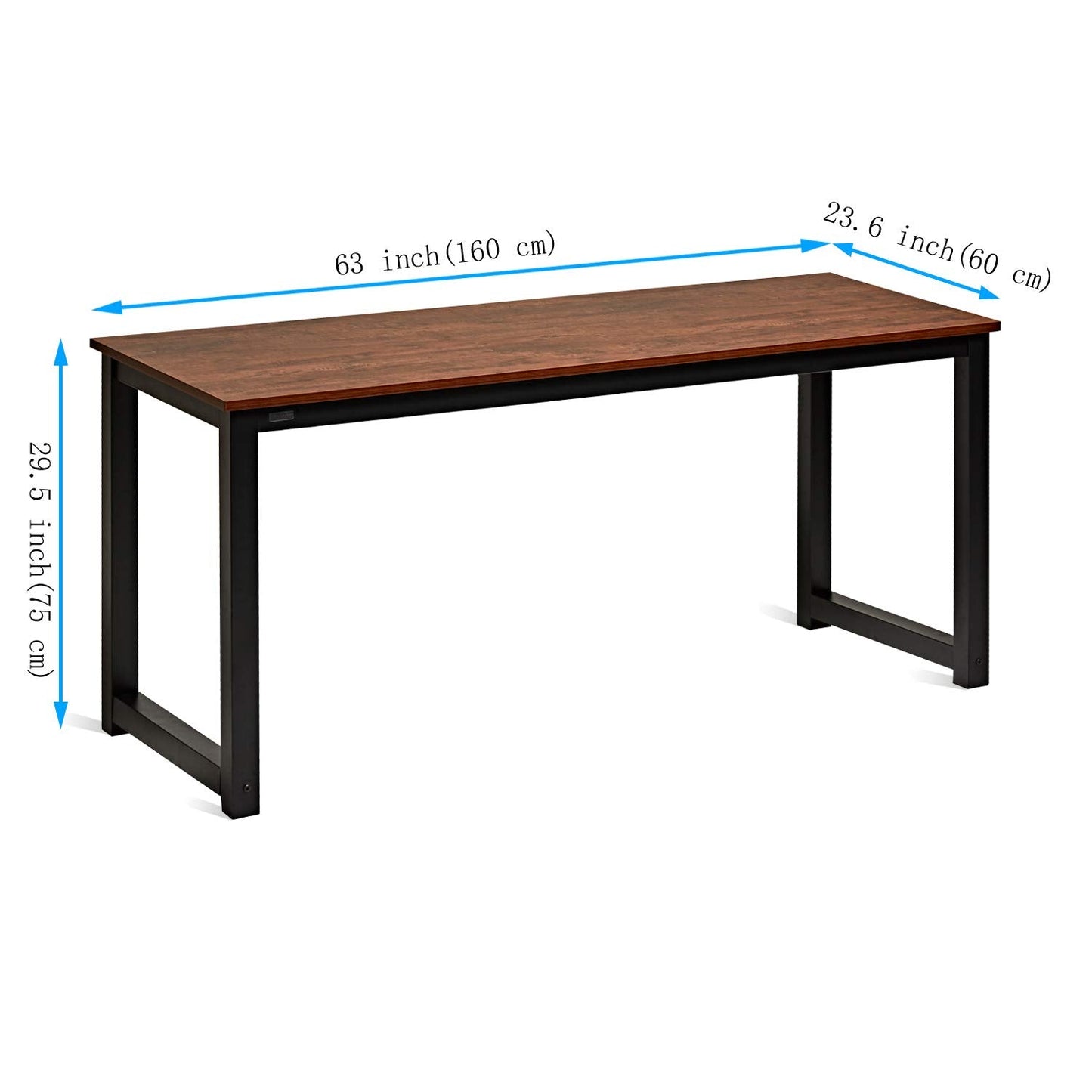 Decoholic 63 Inch Computer Desk, Home & Office PC Laptop Study Writing Table Workstation with Leg Bars, Modern Simple Industrial Style, Rustic Brown