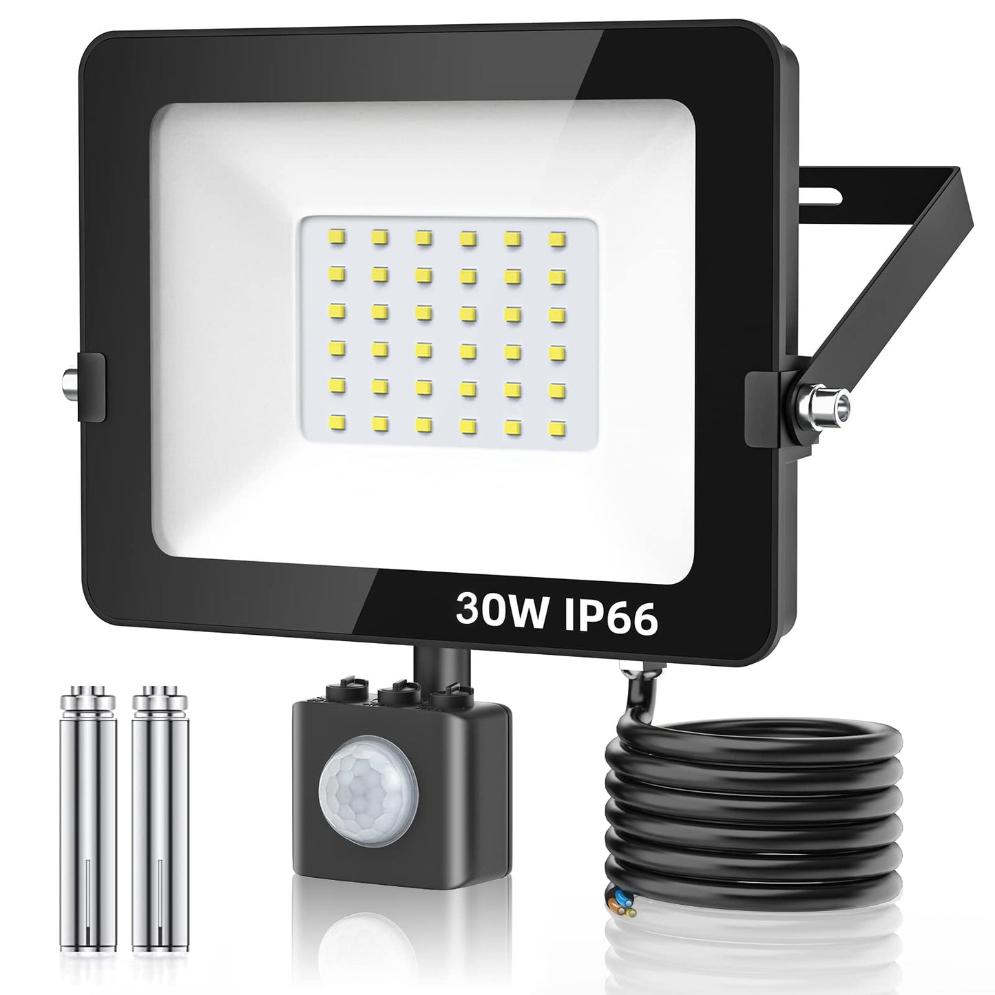 Totofac Motion Sensor Outdoor Security Light, 30W LED Floodlights with PIR Sensor, IP66 Waterproof Motion Sensor Outdoor Wall Light for Garden, Backyard, Garage, Doorways,6000K Daylight White