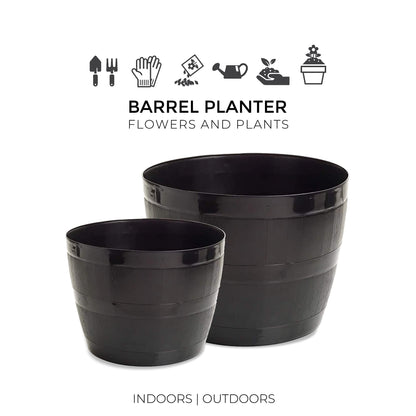 Straame Plant Pot Tub, 50 Liters Gardening Flower Pots - Indoor Or Outdoor Planter - For Multi-Purpose - Makes Your Living Space Bloom (Black Barrel Plantar Large- 45x33x34 cm)