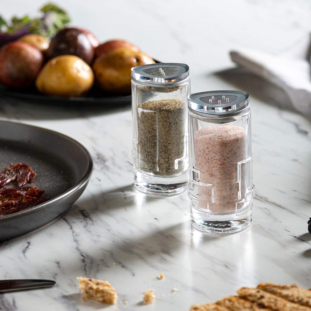 Salt Pepper Shakers by JoyJolt - 2Oz Salt and Pepper Set of 2 - Premium Quality Durable Glass - Elegant Triangle Design - Non-BPA and Dishwasher Safe - Ideal for Home Use, Restaurant, Hotel