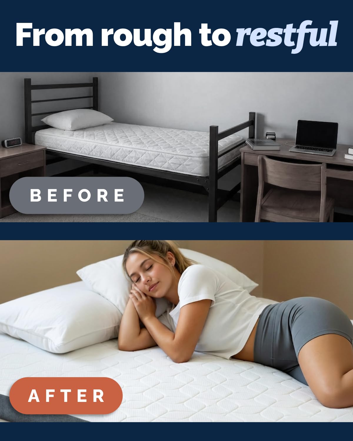 Mattress Topper - 3 Inch Memory Foam Mattress Topper with Cooling Cover for College Dorm - Plush, Thick & Comfy, Pain & Pressure Relief - Twin XL Size Mattress Pad w/Straps & Removable Washable Cover