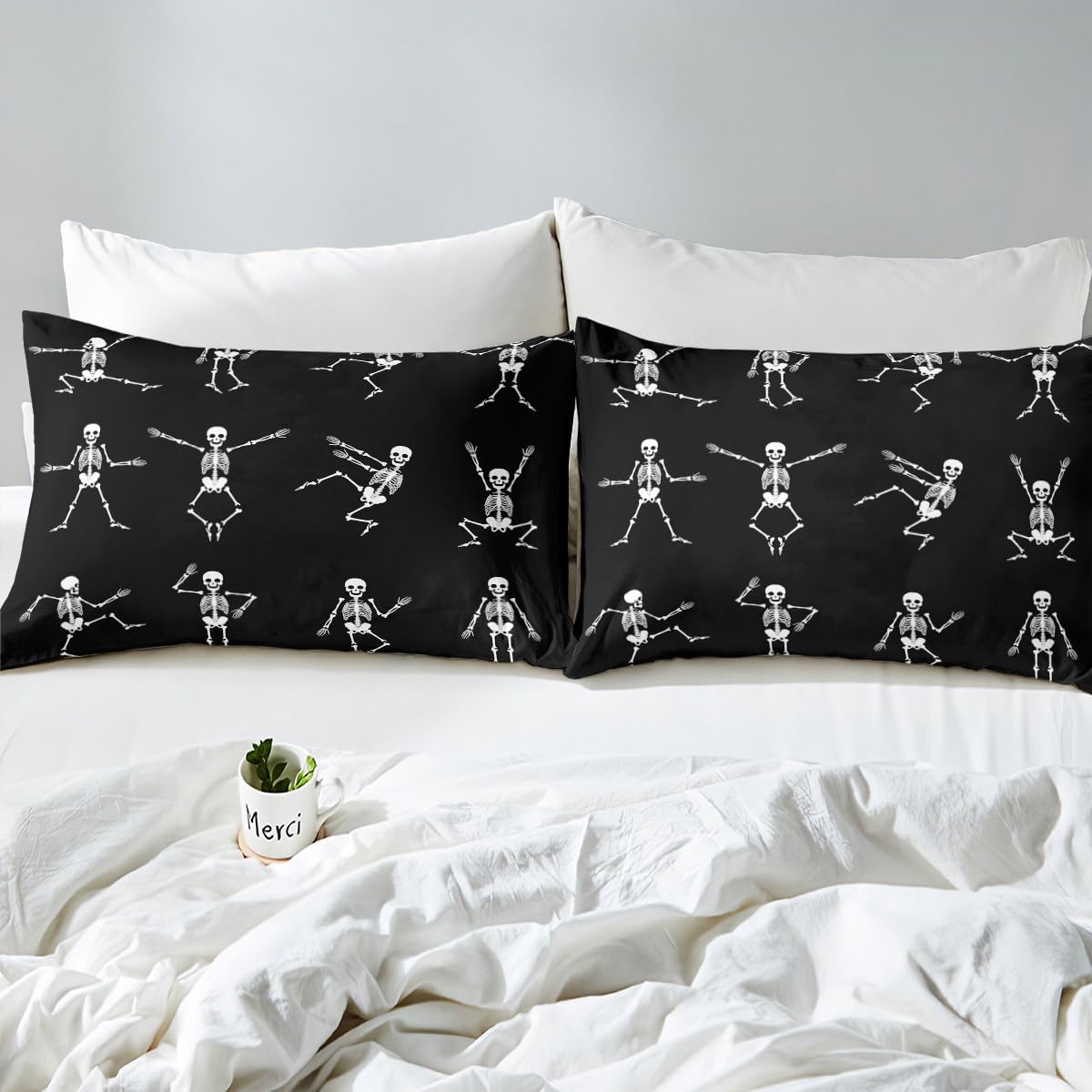 Erosebridal Sugar Skull Comforter Set Full Size Skeleton Bones Bedding Set for Kids Boys Girls Teens Adult Halloween Horror Theme Down Comforter Gothic Spooky Duvet Sets with 2 Pillow Cases