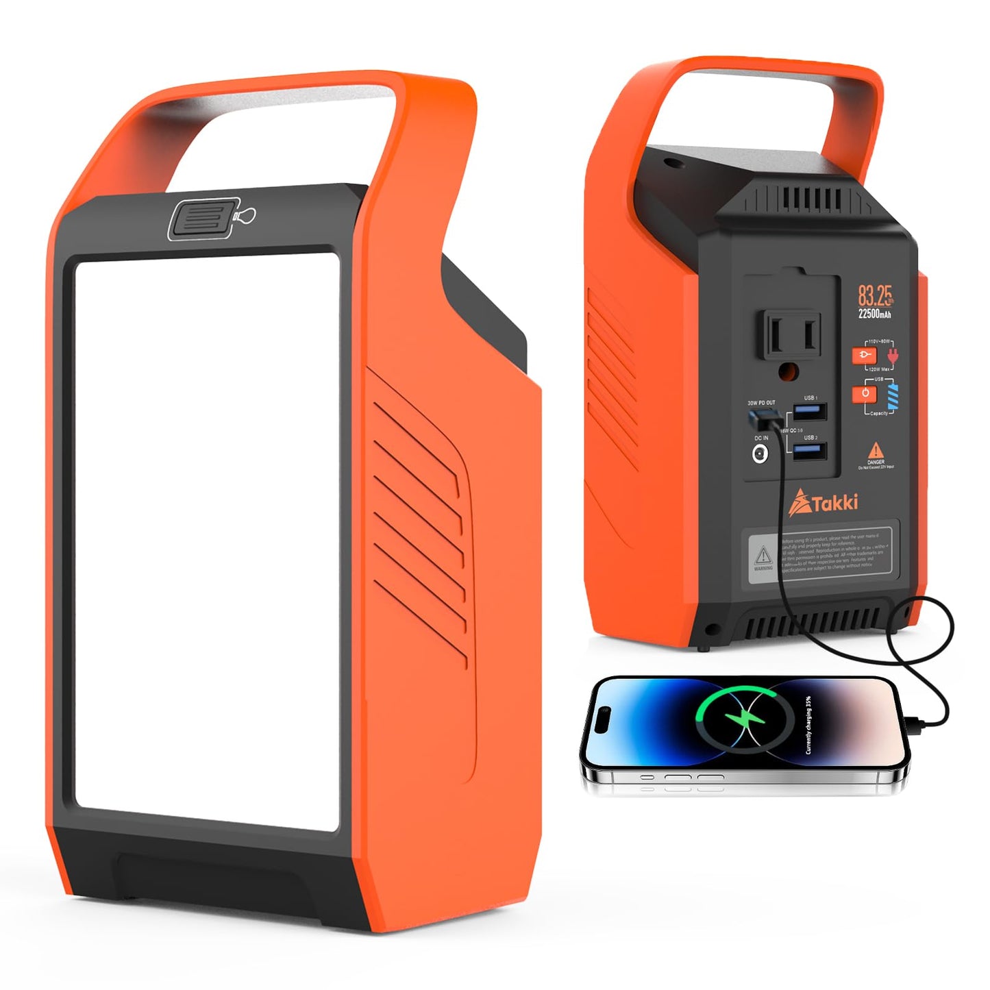 Takki 120W Peak Solar Generator with 21W Panel 83Wh Portable Power Station Solar Power Bank with 110V AC Outlet for Camping Home Use Outdoor Emergency Fan Laptop Hurricane