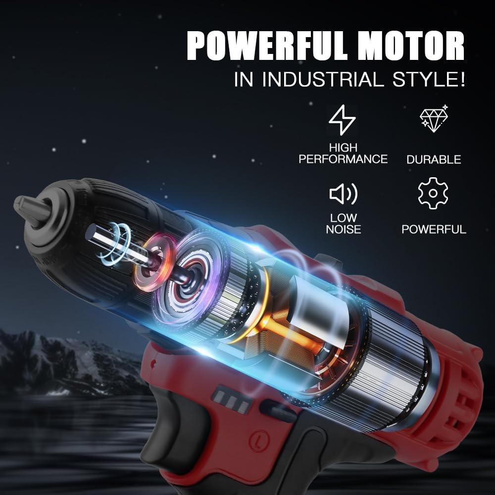 Cordless Drill Driver 21V TEENO,Battery Powered Screwdriver with 2X 1.5Ah Lithium Battery and 20 Accessories,2 Speeds,18+1Torque