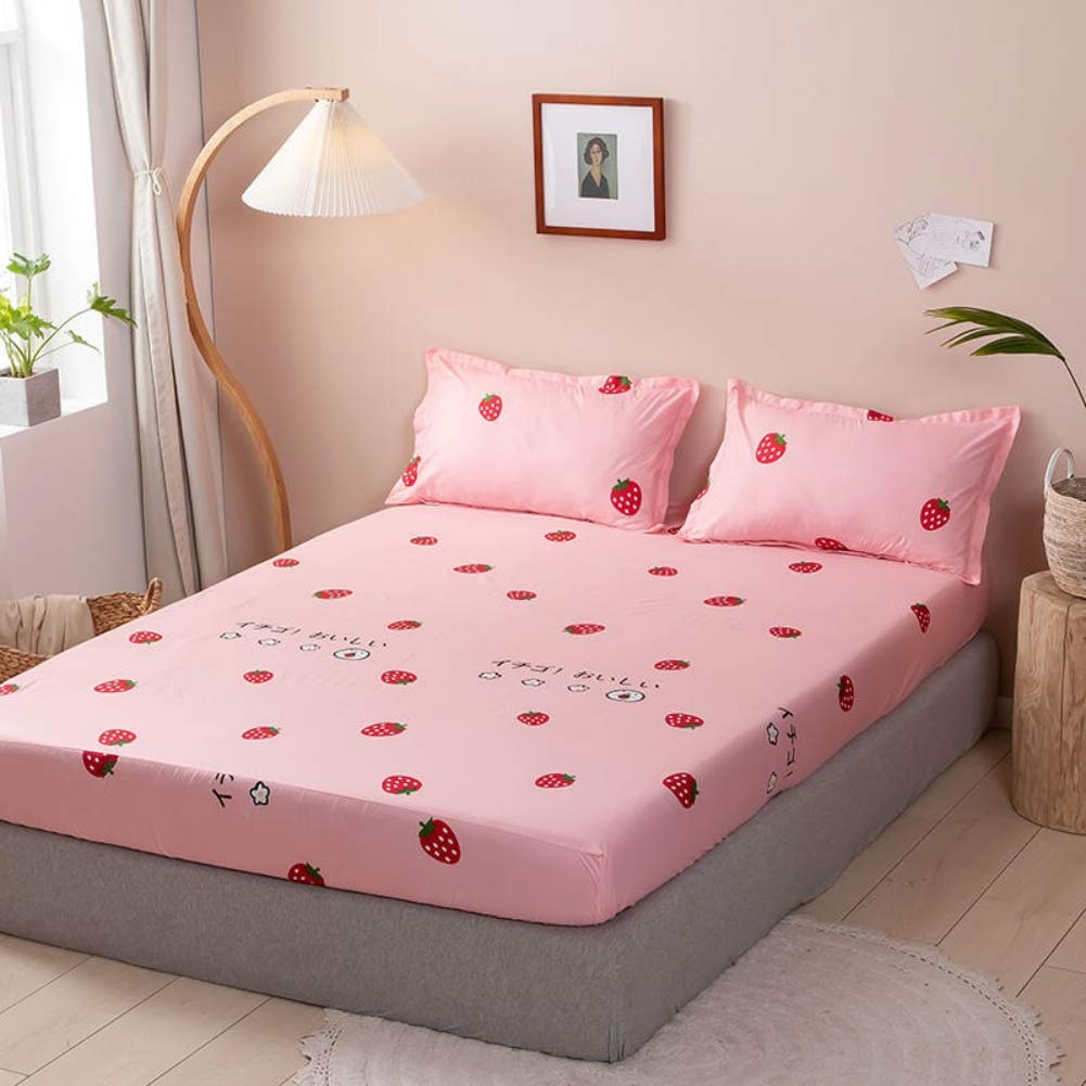 Kids Fitted Sheet Twin Size Girls Cute Strawberry Bedding Set for Children Bedroom Decor Girly Cartoon Fruit Print Bed Sheet Set Lovely Pink Bed Cover with 1 Pillow Cases,Flat Sheet not Included