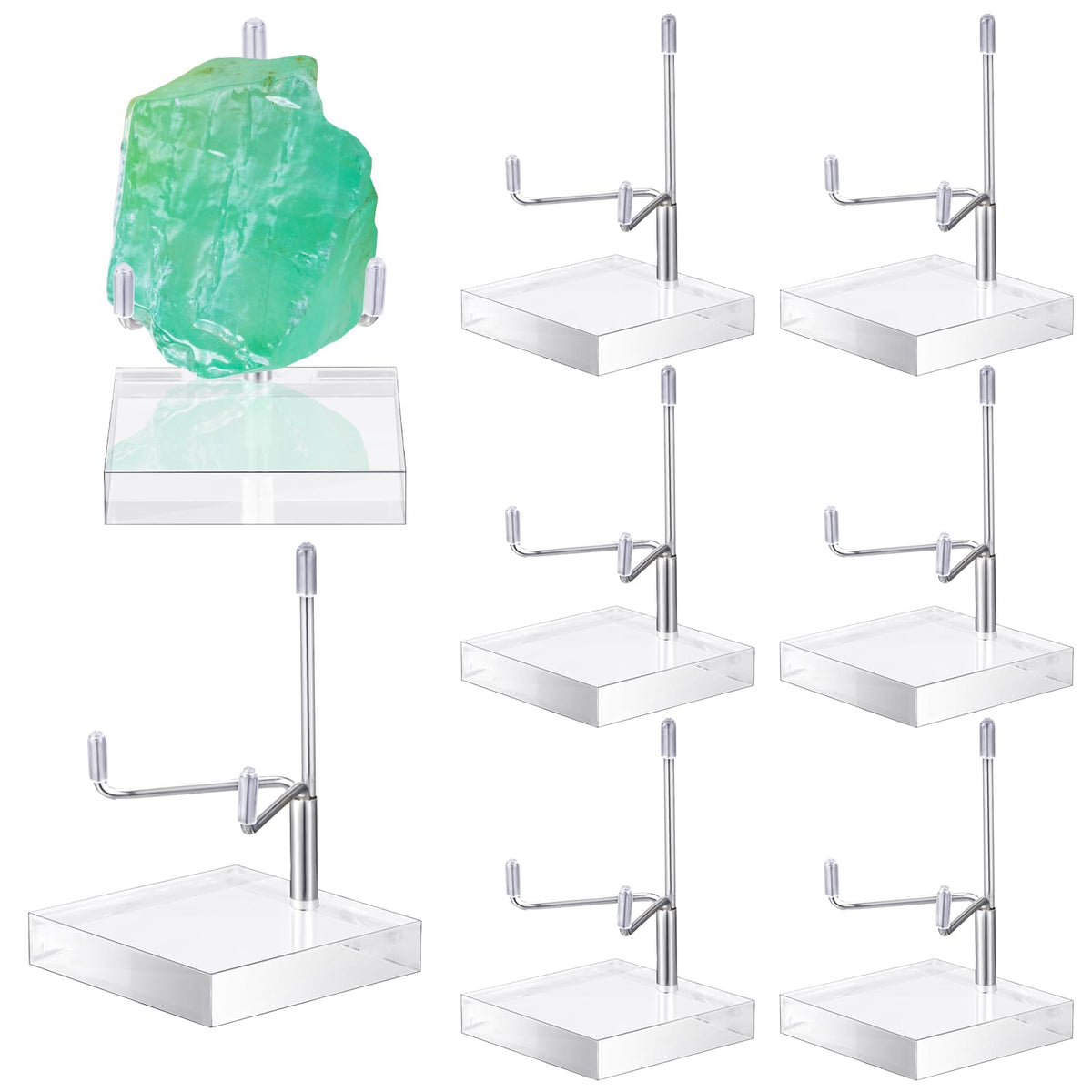 Kigley 8 Pcs Adjustable Metal Arm Display Stand Crystal Holder Easel Display with Acrylic Base Easel Rock Mineral Stand for Geodes Mineral Agate Collection(Silver,2 x 2 x 3.5 Inch)