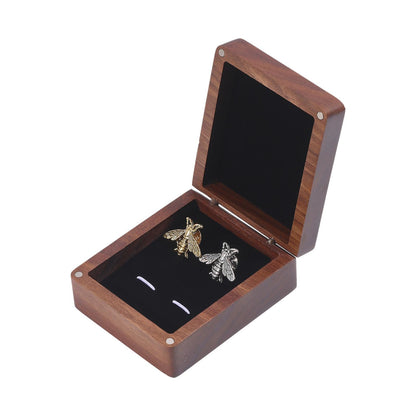 CONCHLERY Wooden Cufflink Tie Clip Box Rectangle Wood Cufflink Gift Box Coconut Brown Jewelry Display Box for Engagement Birthday Anniversary 3.54x2.95inch, Black Inside