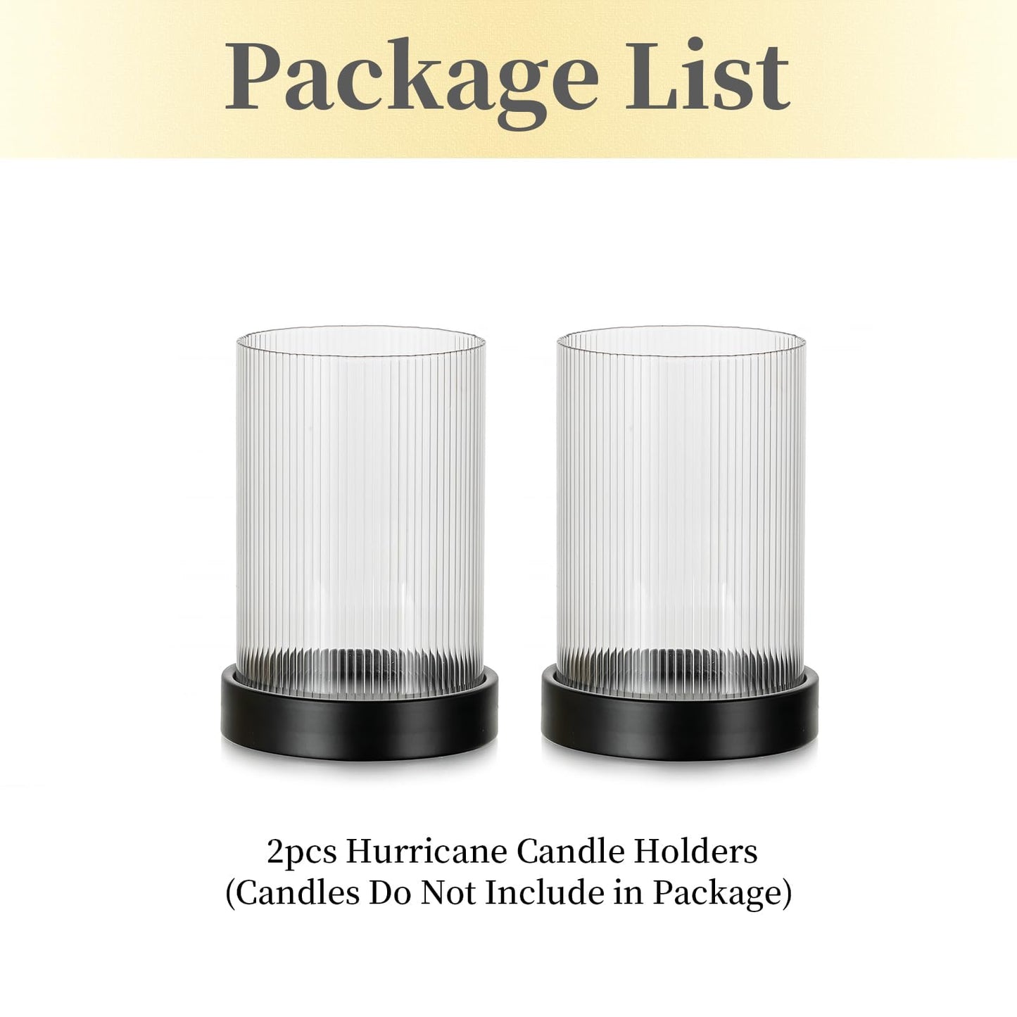 Hewory Ribbed Hurricane Candle Holder: Black Votive Candle Holders Set of 2, Glass Hurricane with Metal Candle Plate, Pillar Candle Holder for Table Centerpiece Christmas Wedding Holiday Home Decor