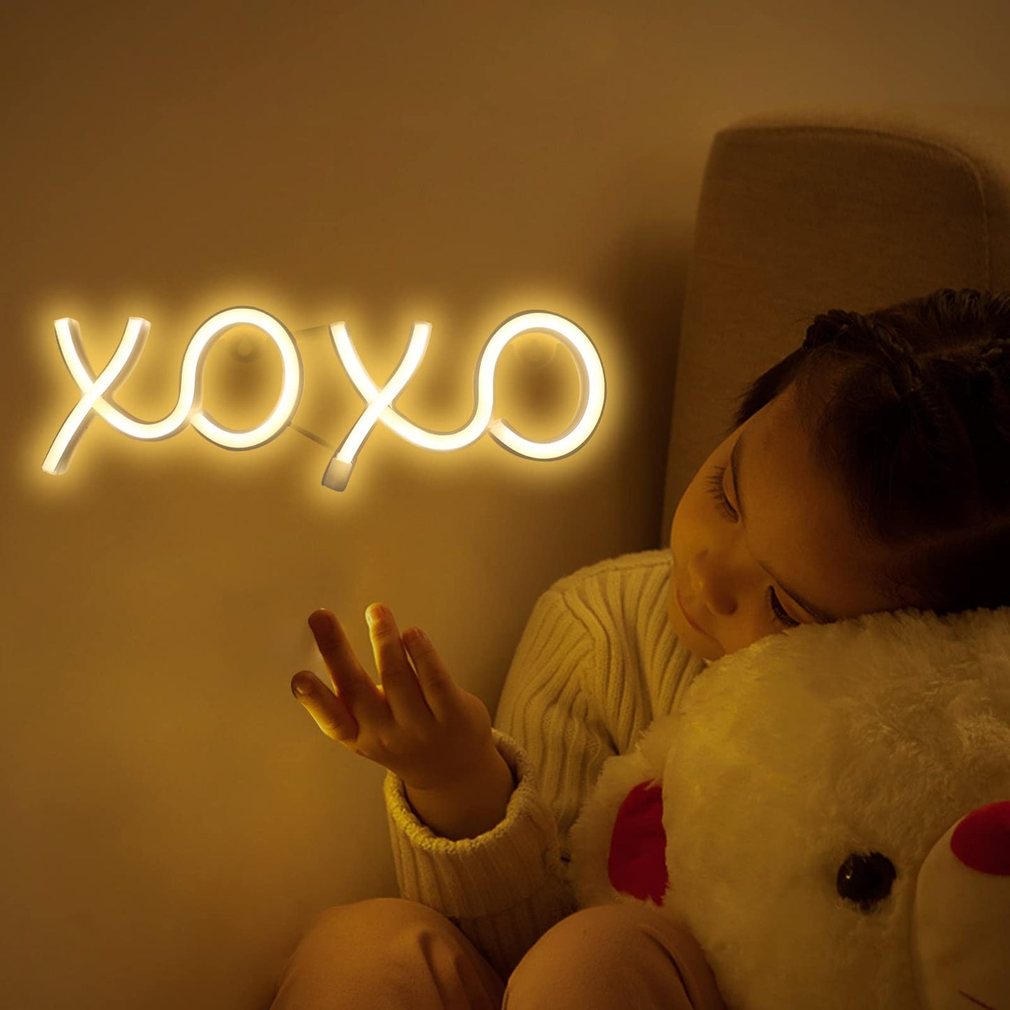 ENUOLI LED Neon Signs,11.8"x3.9" Sign Light USB/Battery Operated Wall Hanging Sign Lover Hug Wall Art for Bedroom,Kids Room,Valentine's Gift,Home Decor,6.56ft Cord - XOXO- Warm White
