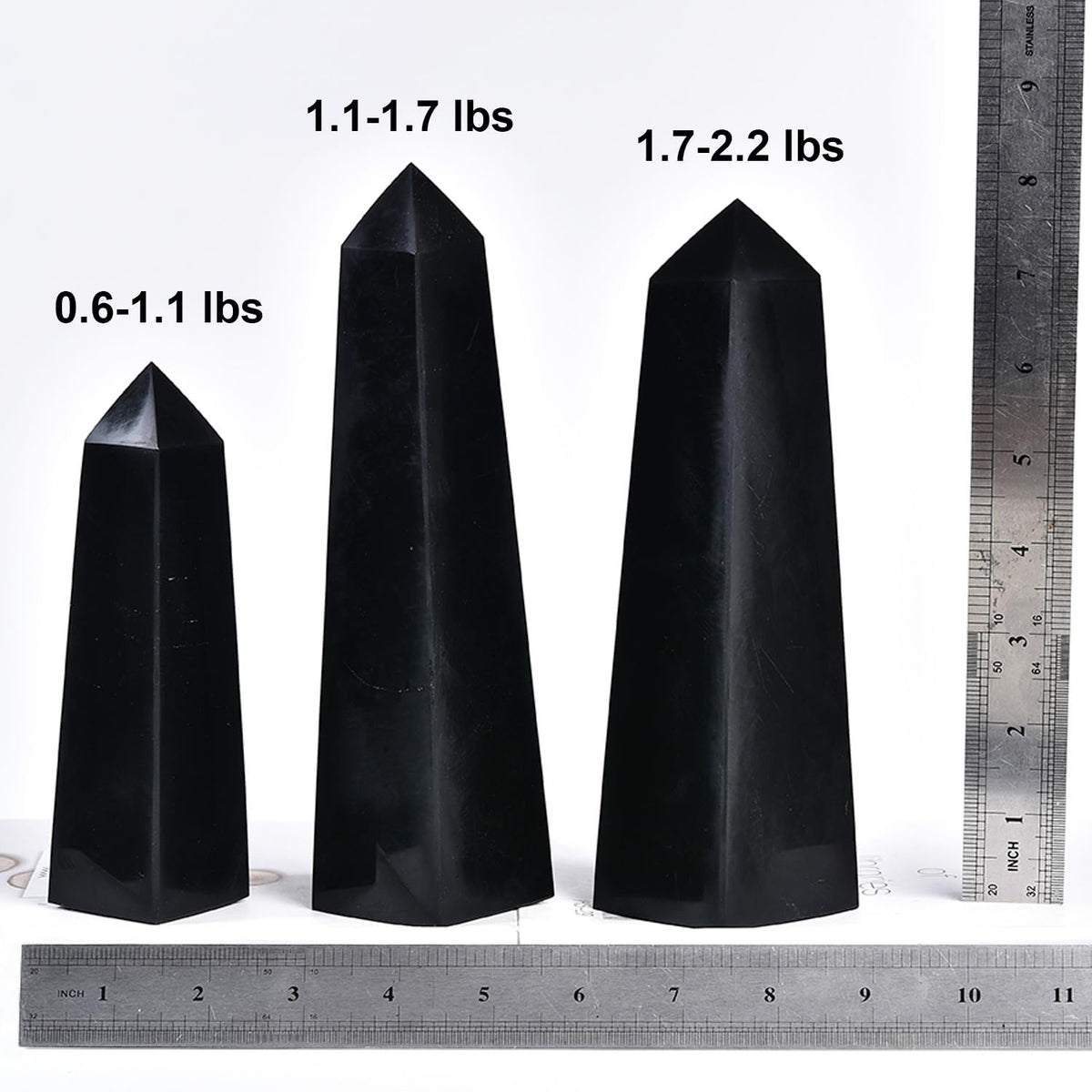 JIC Gem Black Obsidian Large Healing Crystals Wand 4 Faceted Crystal Point Obelisk Gemstone Natural Reiki Energy Stone for Meditation Crystal Grid Decoration 1.1-1.7 Lbs
