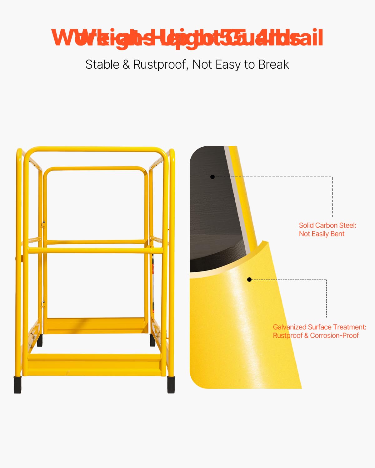 VEVOR 6 Foot Scaffolding Safety Guardrail, Rustproof Solid Carbon Steel Scaffold Guard Rail of 55.4 lbs Load Capacity, Baker Style Metal Guardrails Accessory System for Scaffolding Platform, Yellow