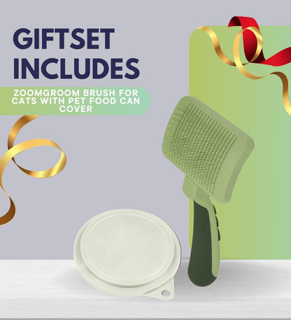 SAFARI SELF-CLEANING SLICKER BRUSH FOR CATS Bundle with PET FOOD CAN COVER – Reduces Shedding, Removes Tangles & Mats, Gentle Grooming with Stainless Steel Pins – Gift Set (2 Items)