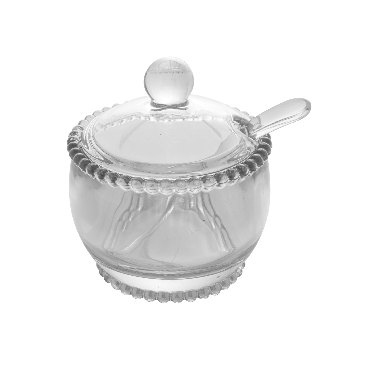WOLFF Pearl Crystal Beaded Sugar Bowl with Lid and Spoon, Clear Crystal Sugar Holder, 6.7 oz Capacity, Dish for Salt Condiments and Spices (Clear, Sugar Bowl)
