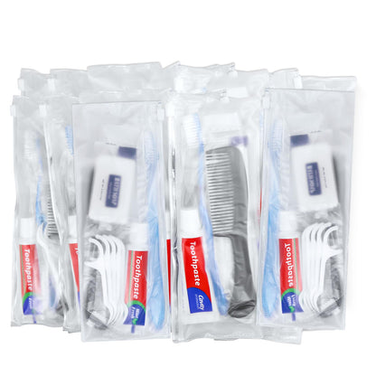 HQSLsund 10 Sets Personal Hygiene Kit Bulk, Disposable Toothbrushes with Toothpaste Floss Comb Soap and Cover, Toiletry Kits Homeless Supplies Bulk for Women,Men,Travel,Homeless