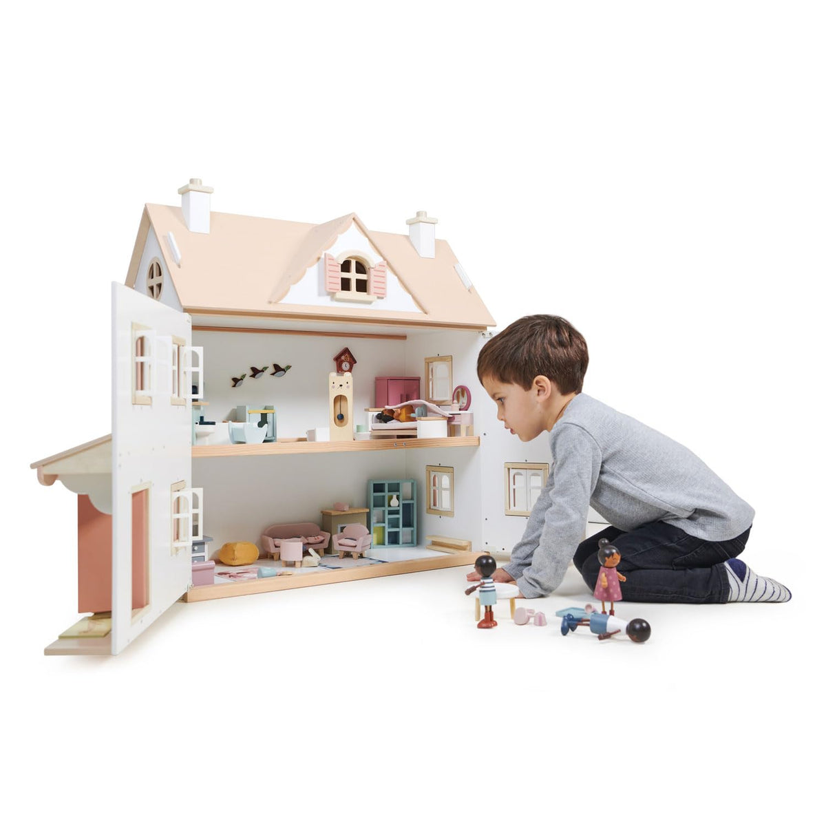 Tender Leaf Toys - Humming Bird House - 3 Story Large Wooden Colonial Style Doll House - Encourages Role-Play and Story Invention in Boys and Girls - Age 3+
