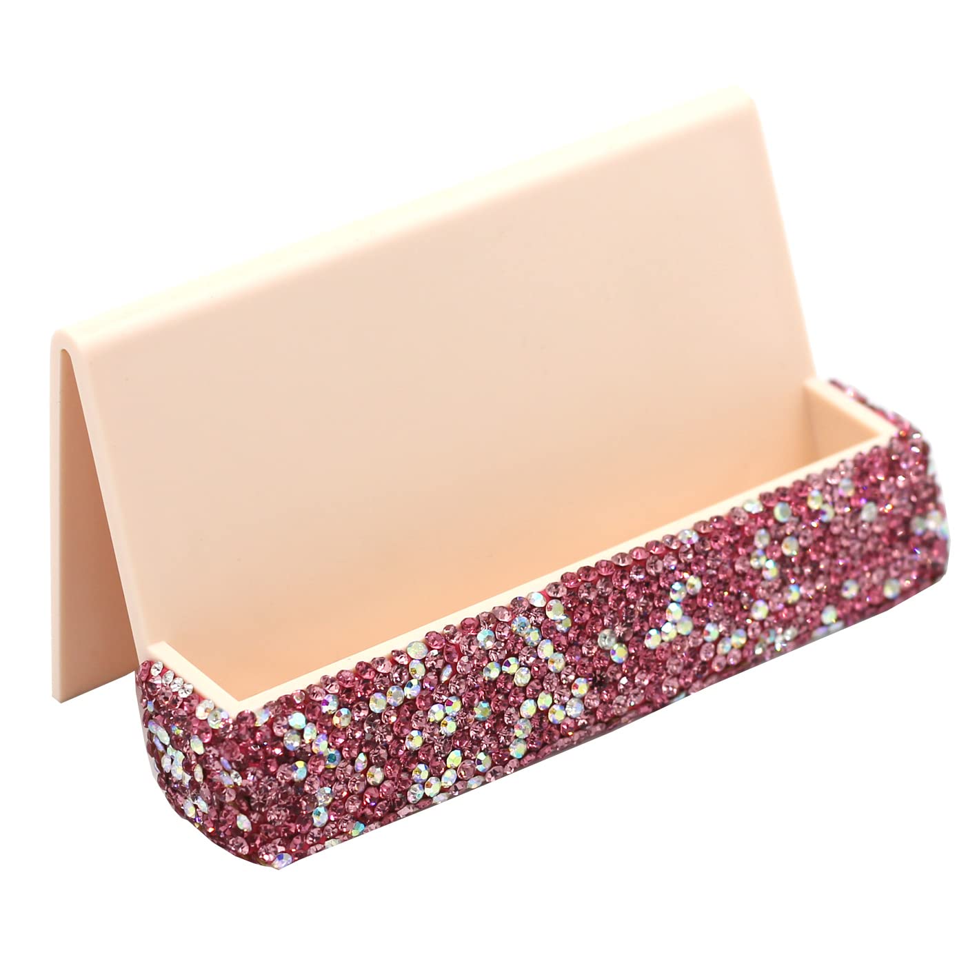 Bestbling Bling Rhinestone Crystal Business Card Holder for Desk Business Card Display Stand Desktop Business Card Holders (Pink)