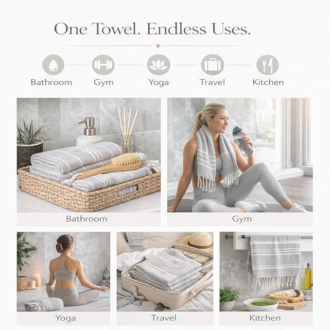 Clotho 4 Pack Silver Gray Turkish Hand Towels