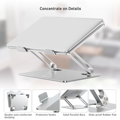 BoYata Laptop Stand, Adjustable Laptop Riser with Slide-Proof Silicone and Protective Hooks, Aluminum Notebook Stand for Laptop up to 15 Inches, Laptop Holder Compatible for MacBook (Silver-2)