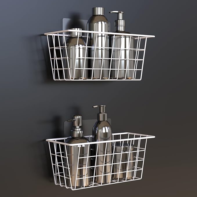 MaraFansie Wall Wire Baskets Bin No Drilling Adhesive Hanging Baskets Wall