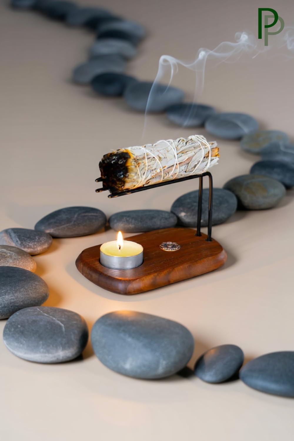 PLEARTY 4 in 1 Walnut Wood Palo Santo Holder Hand-Crafted Incense Sticks Holder for Burning Sage with Booklet The Most Complete Palo Santo Holder for Your Meditation Room Home Decor Gift