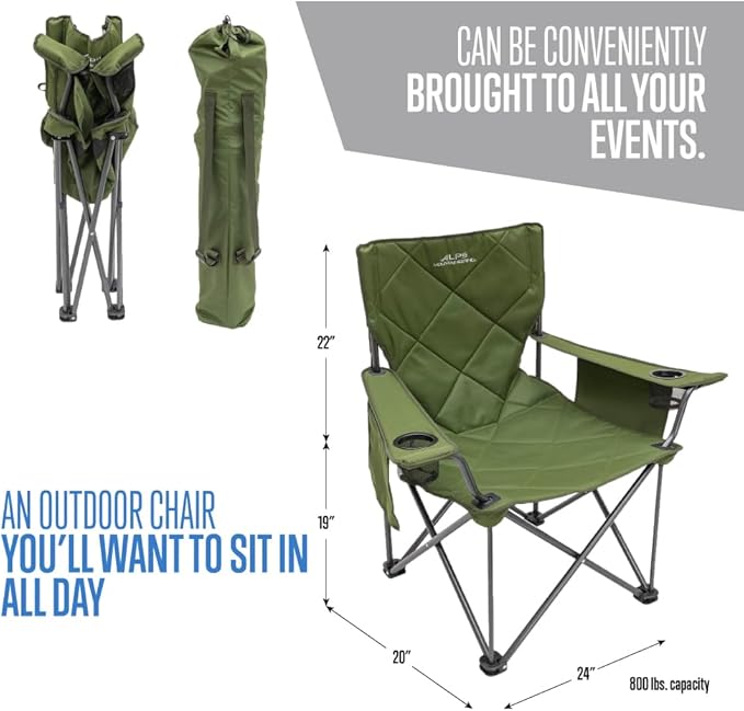 ALPS Mountaineering King Kong Camping Chairs for Adults with Mesh Cup Holders and Pockets, Built Durable and Reliable with Compact Foldable Steel Frame