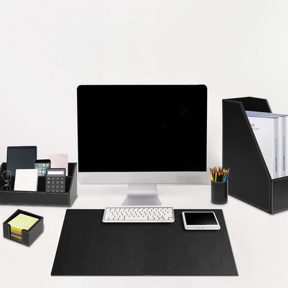 XNONE Office Supplies PU Leather 6-Piece Set Desk Organizer,Include Writing Pad,Letter Tray,file folder Sorter/Magazine Holder,Pen Cup,Note Holder,Business Card Holder,Man/Woman Office Gift,Black