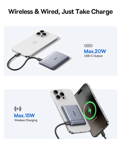Baseus Picogo Power Bank, Smallest 5000mAh Magnetic Portable Charger with Stand, Qi2 Certified 15W Ultra-Mini MagSafe Battery Pack, Alloy Wireless Travel Fast Charger for iPhone 17/16 Series(Grey)