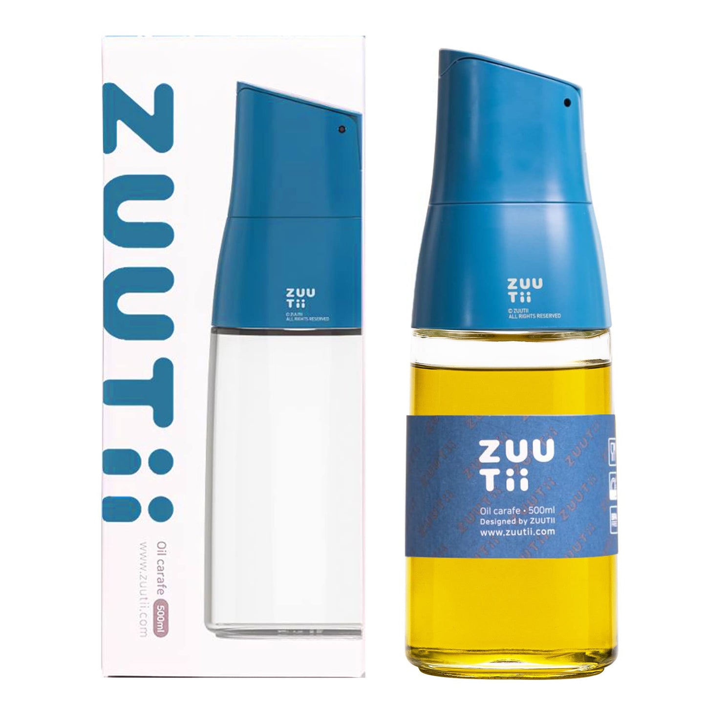 Zuutii Olive Oil Dispenser - Drip Free Spout Bottle for Kitchen Glass Oil and Vinegar Dispenser - Blue