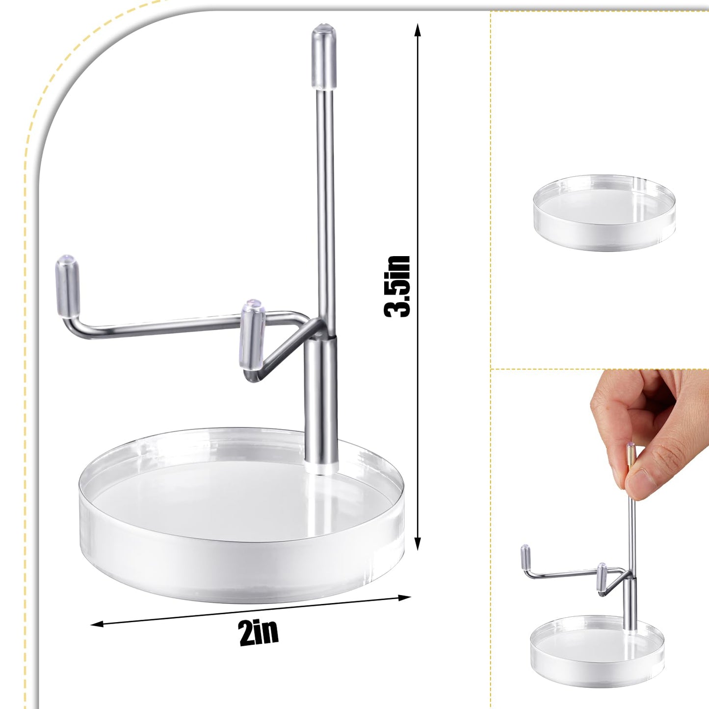 Suzile 4 Pcs Adjustable Metal Arm Display Stand Easel with Acrylic Base Rock Display Easel Holder Acrylic Crystal Clear Plate Stand for Geodes Mineral Agate(Silver,2 x 2 x 3.5 Inch)