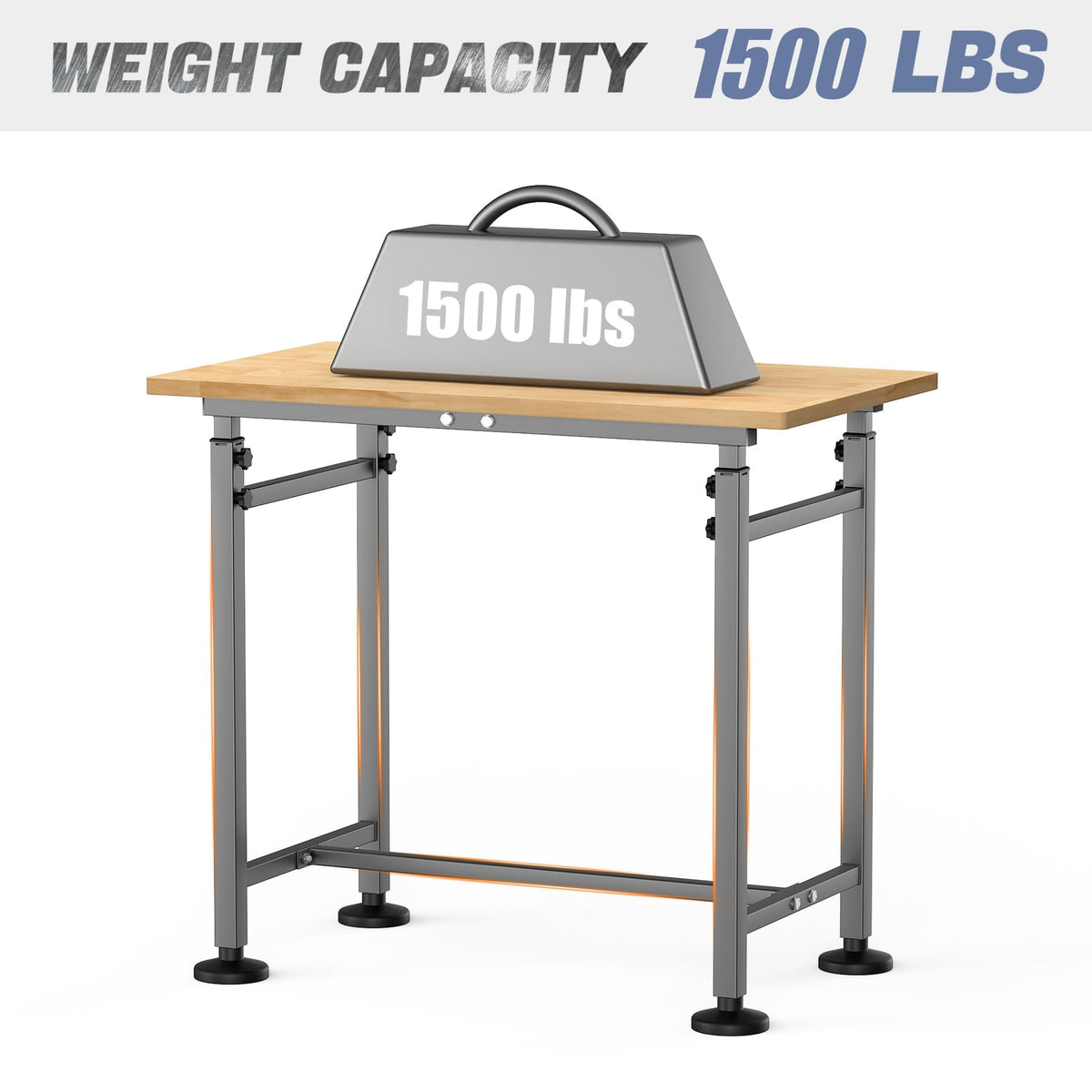 WALMANN Heavy Duty Adjustable Height Workbench 32" x 18", Rubber Wood Top Work Table for Garage, Workshop, 1500 lbs Load Capacity