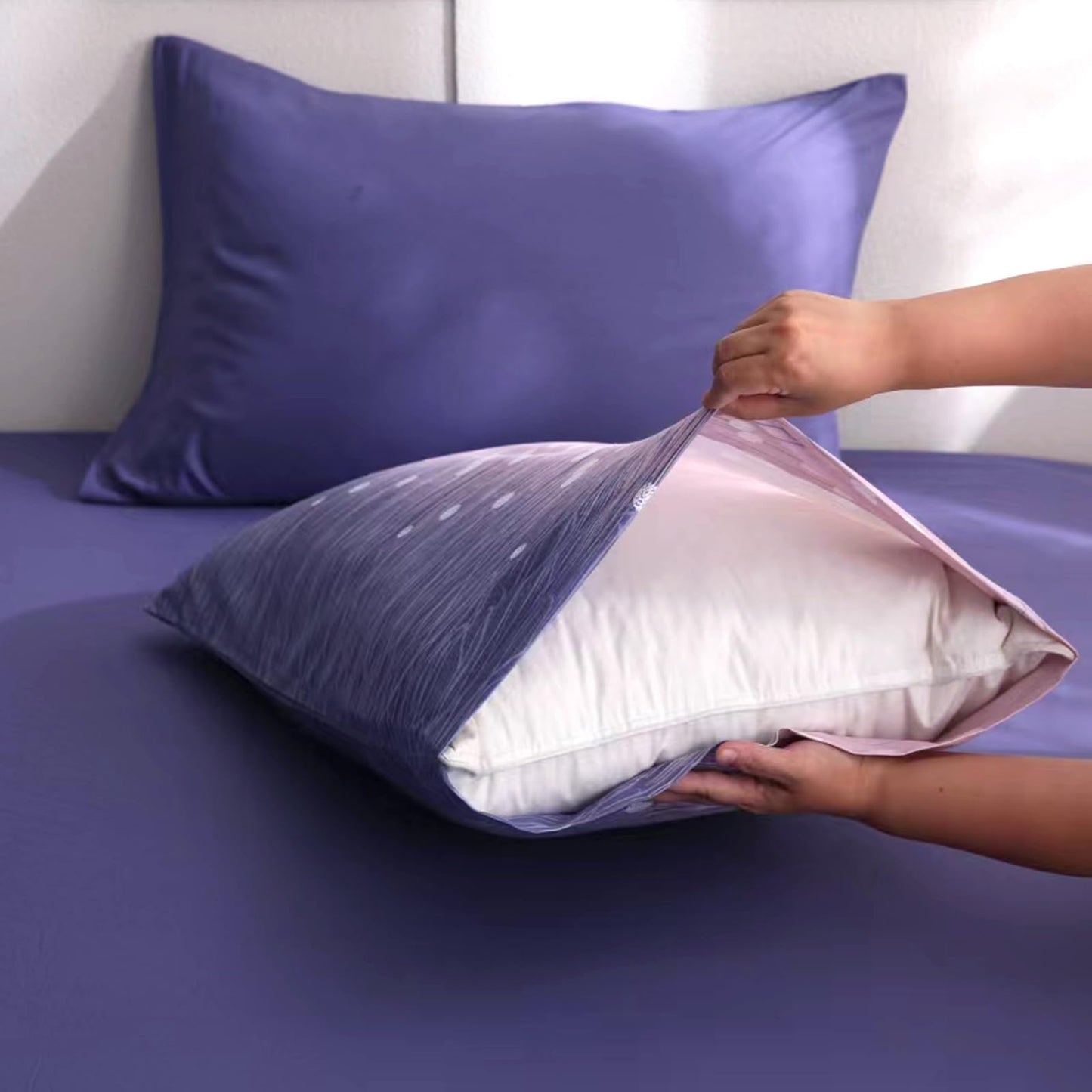 LONAVA Patchwork King Size 6 Pcs Sheet Set, Breathable Microfiber Deep Pocket Purple Fitted Sheets, Comfy & Breathable Patterned Flat Sheets,4 Gentle Soft Pillowcases, Purple Blossom