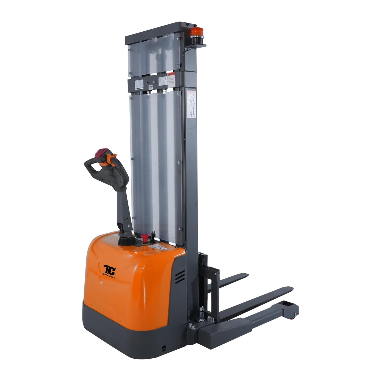 Tory Carrier Full Electric Pallet Stacker, Pallet Forklift, 3300 lbs Capacity, 118" Height Material Lifts, Straddle Legs & Forks Lift, Upgraded Maintenance-Free Gel Battery for Narrow Spaces