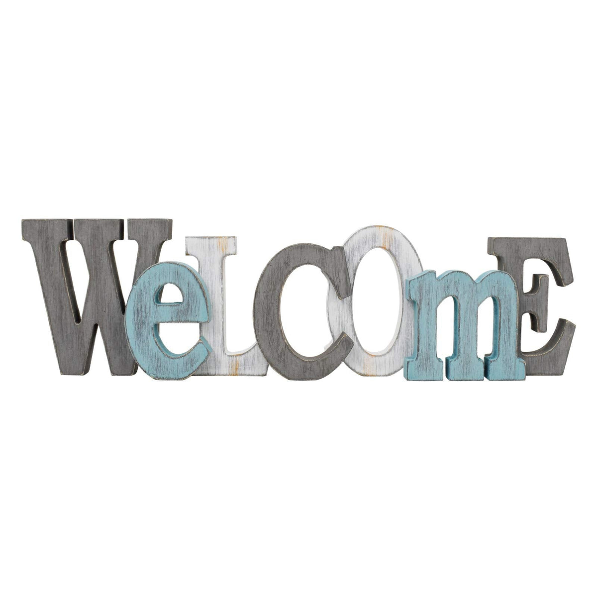 Waroom Home Rustic Wood Welcome Sign Decor - Decorative Block Word Letters, Hanging Wooden Cutout Wall Decoration (Gray)