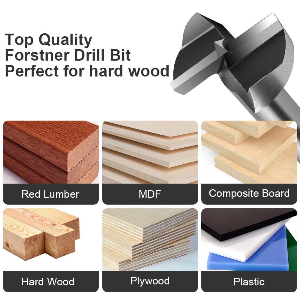 flintronic Forstner Drill Bit, 6PCS(10,15,20,25,30,35mm) Cemented Carbide Woodworking Hole Saw HSS Drill Bit Set for Hand Drill/Bench Drill/Solid Wood, Cork, Splint, Plywood, Particle Board