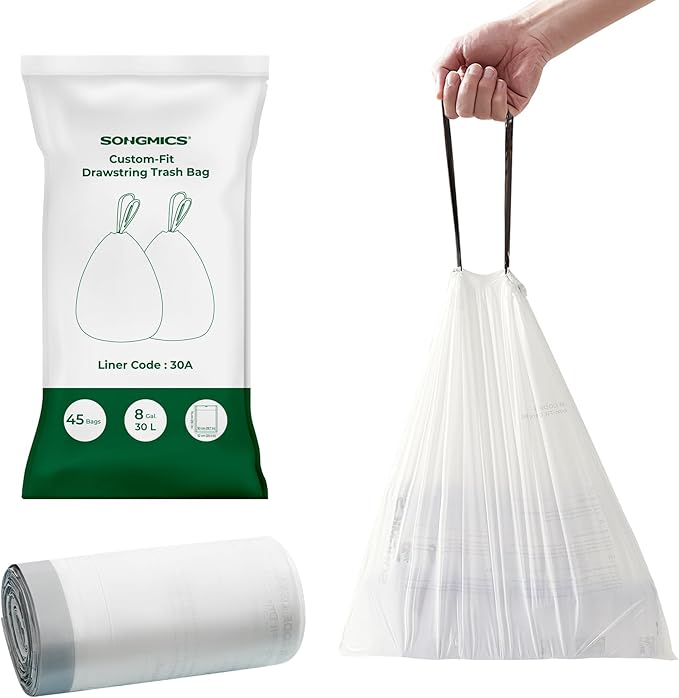 SONGMICS Trash Bags for 8-Gallon Trash Cans, Drawstring Kitchen Garbage Bags