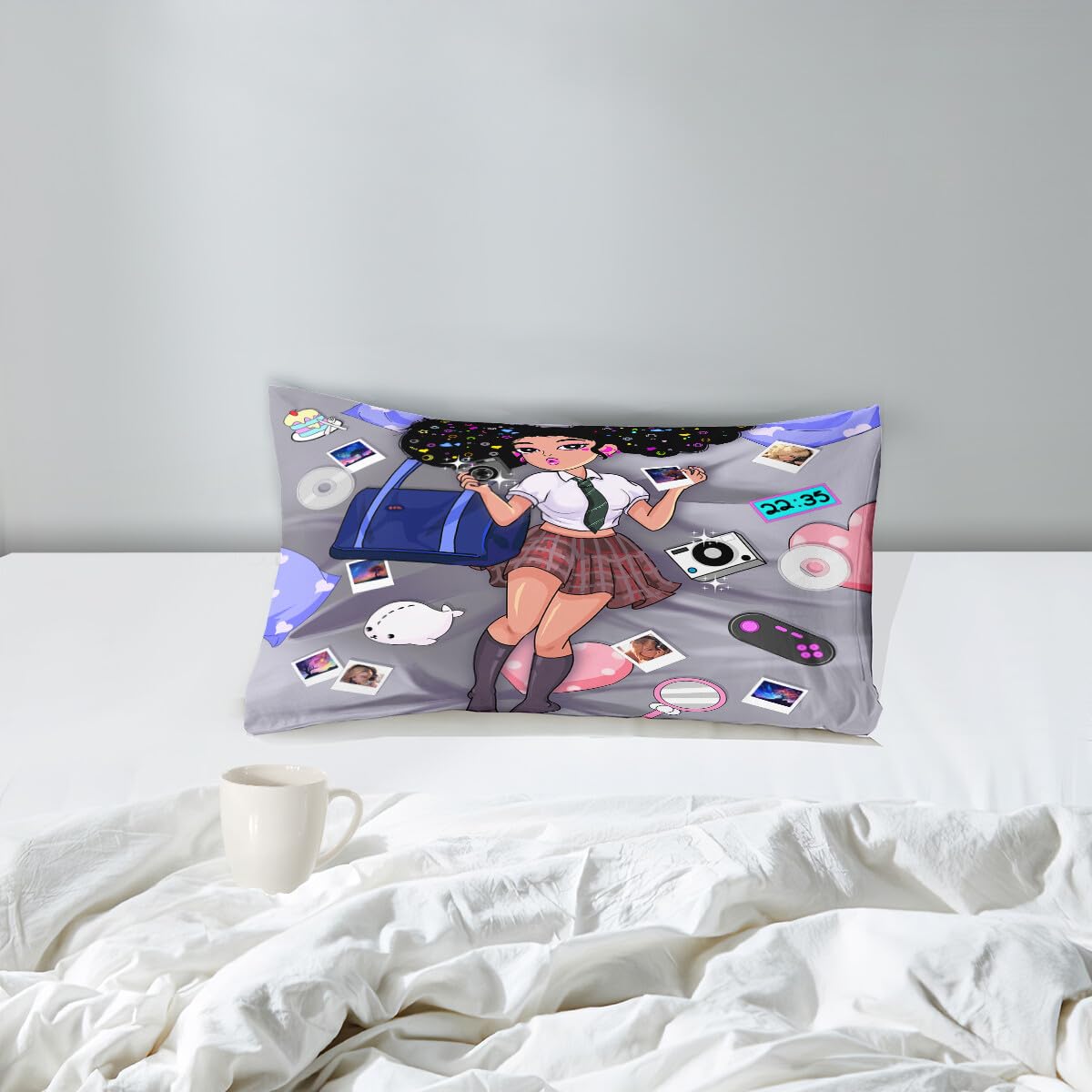 FJKJHKGJ Black Girl Comforter Set - Twin for Girls African American Sets Kids Bedroom Decor 2 Piece Pretty Bedding with 1 Pillowcase