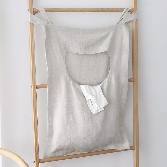 Amazhiyu 100% Linen Door Hanging Laundry Hamper Bag, 19x27 Inches