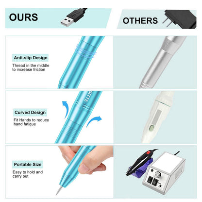 Electric Nail Drill,USB Electric Nail Drill Machine for Acrylic Nail Kit,Portable Electric Nail File Polishing Tool Manicure Pedicure Kit Efile Nail Supplies for Home Salon,Pink