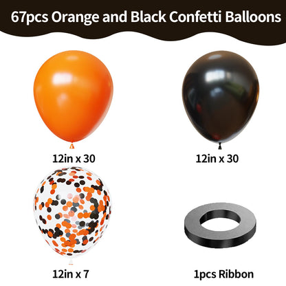 Orange and Black Balloons, Halloween Balloons Set, 67pcs 12 Inch Black Orange Confetti Balloon for Halloween Celebration Trick or Treat Party Spooky Ghost Party Bar Anniversary Graduation Decoration