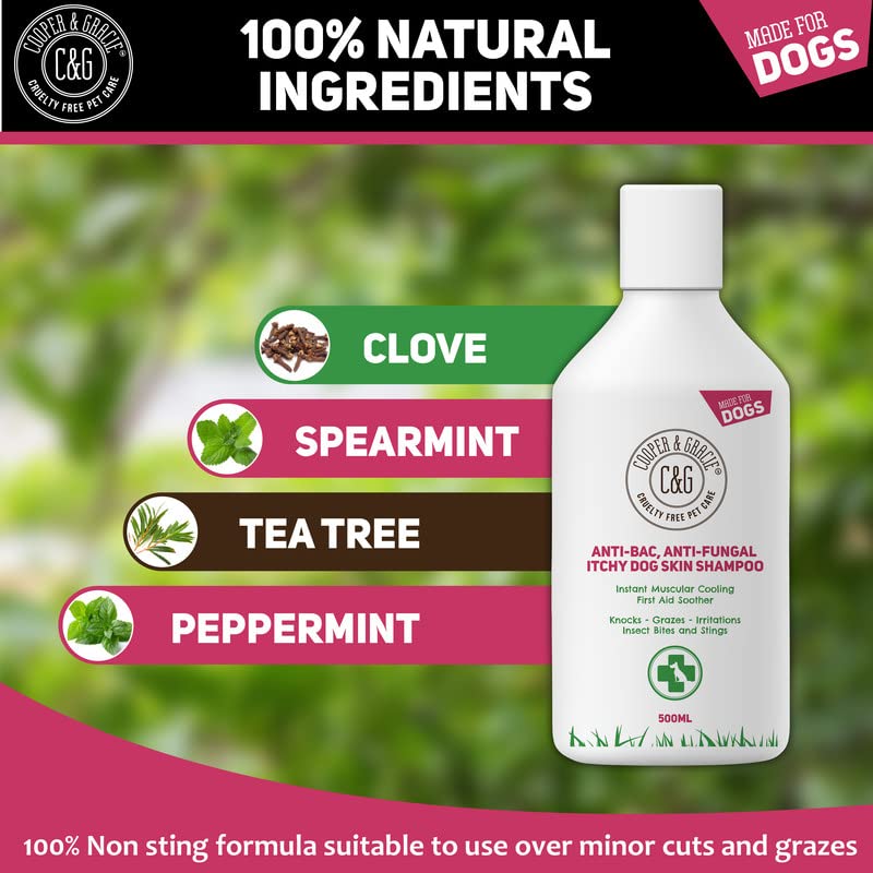 Dog Shampoo For Itchy skin Antibacterial And Antifungal | Natural Medicated Low Lather Safe Formula | Fast Absorbing and Skin Cooling First Aid | Great For Grazes Skin Irritation