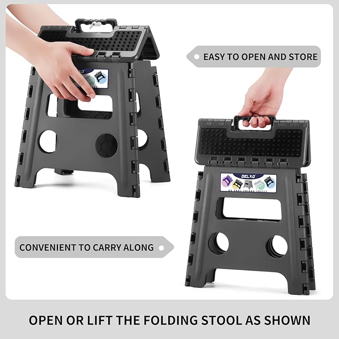 Delxo Folding Step Stool 13 inch Height Heavy Duty Foldable Step Stools for Adults and Kids,Kitchen Small Collapsible Fold Up Stepping Stool 1 Pack in Grey Dotted Texture