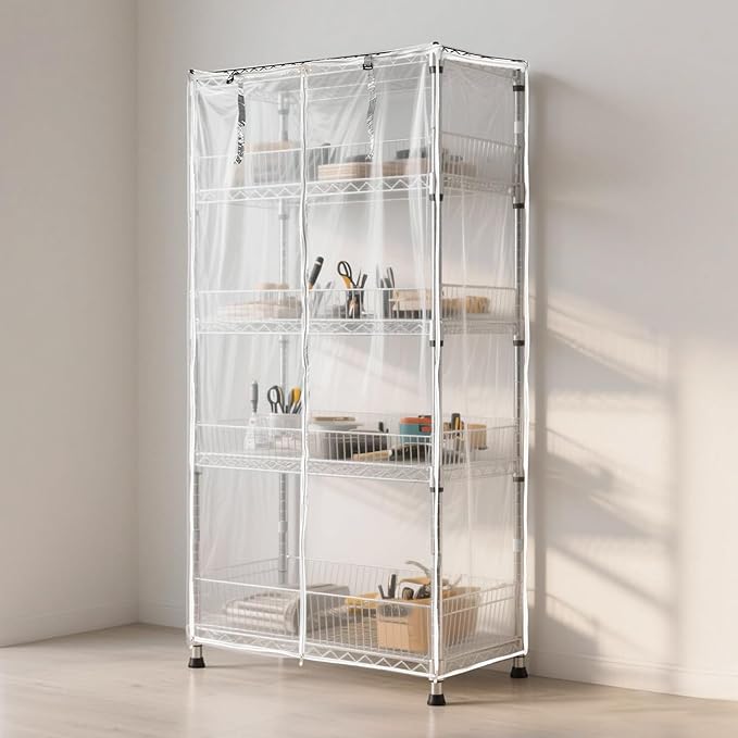 Waterproof Shelf Cover,Durable Dustproof Storage Wire Rack Covers,Outdoor Shelving Covers for Wire Shelves with Zipper 48''x24''x72'',Clear