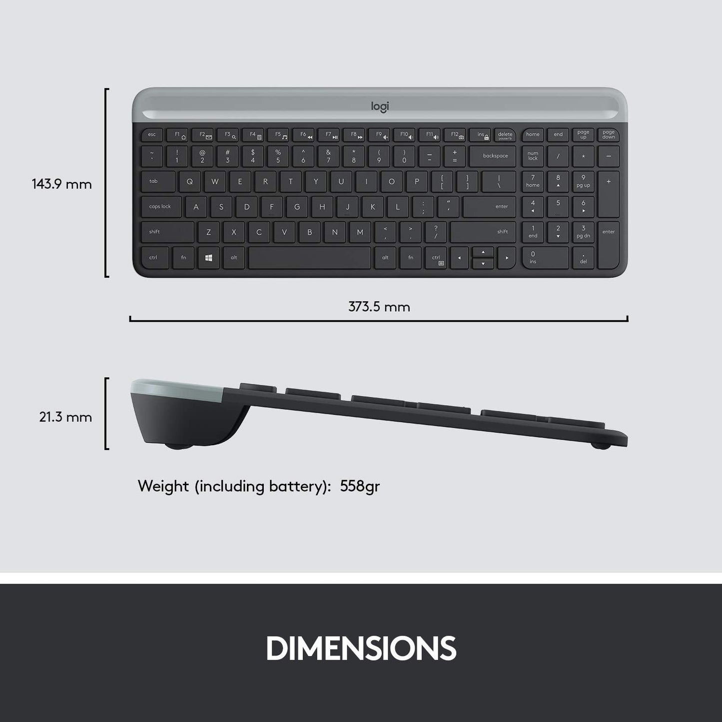 Logitech MK470 Slim Wireless Keyboard & Mouse Combo for Windows, 2.4GHz Unifying USB-Receiver, Low Profile, Whisper-Quiet, Long Battery Life, Optical Mouse, PC/Laptop, QWERTY UK Layout - Black