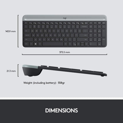 Logitech MK470 Slim Wireless Keyboard & Mouse Combo for Windows, 2.4GHz Unifying USB-Receiver, Low Profile, Whisper-Quiet, Long Battery Life, Optical Mouse, PC/Laptop, QWERTY UK Layout - Black