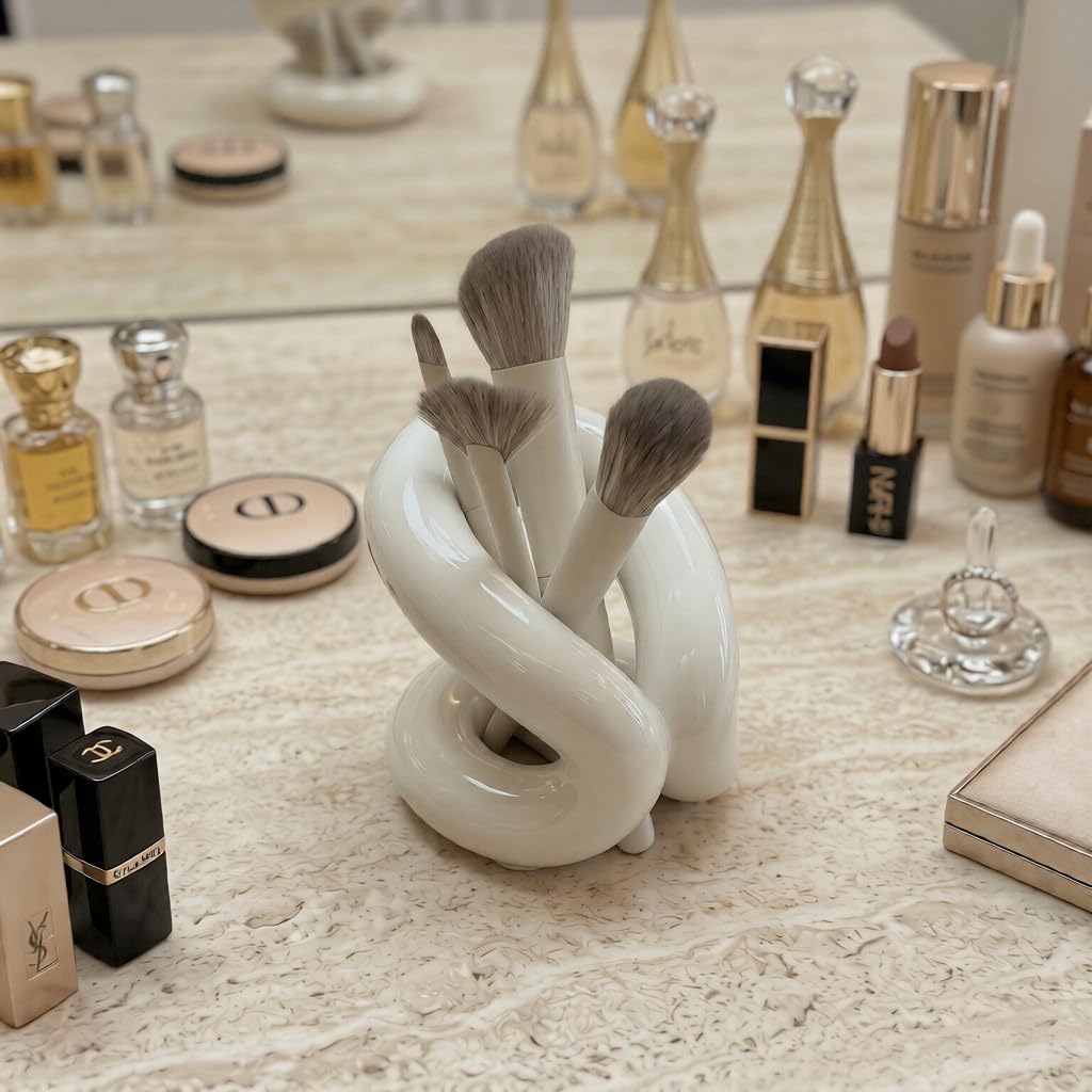 Bathroom Ceramics Toothbrush Holder Rope Knots Tooth Brushes Storage Holder Dressings Table Makeup Organizers Shelf Home Decors Multiple Brush Holder (B)