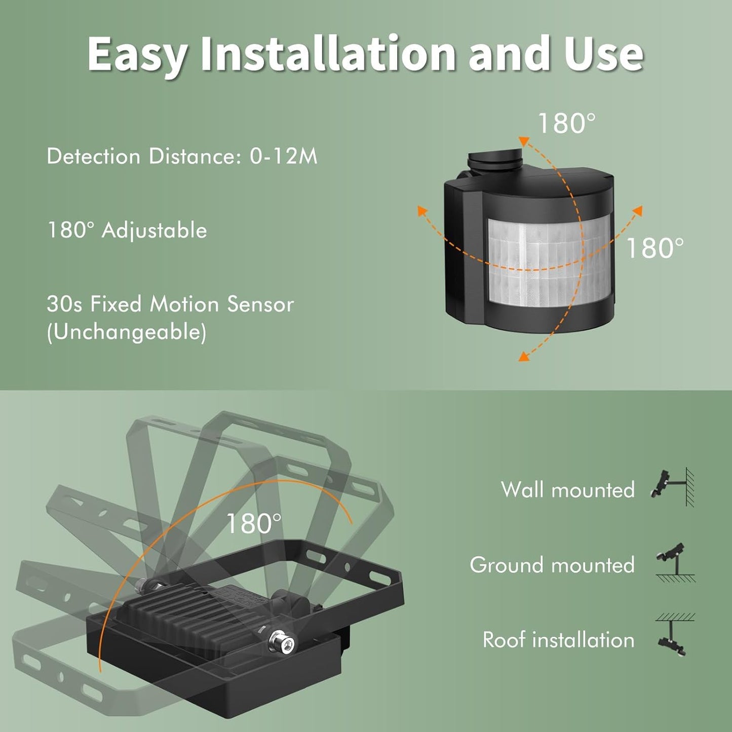 CLY 80W Security Lights Outdoor Motion Sensor, 7520LM PIR Sensor Security Light IP66 Waterproof Motion Sensor Floodlight, 6500K Cold White LED Outdoor Light Mains Powered for Garage Fixed 30s Lighting